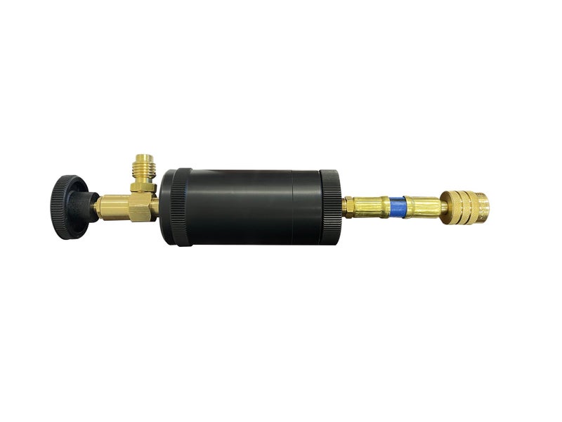 Mastercool 82375 Standard Oil and Dye Injector for R134a A/C Systems â€“ 2 oz Heavy-Duty Canister â€“ 1/2â€ Acme-M x 1/2â€ Acme-F Fittings â€“ Needle Valve Control - Image 1
